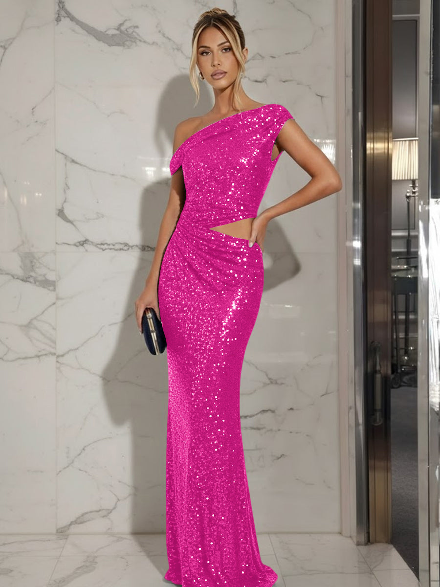 Mermaid/Trumpet Off-Shoulder Sequin Cut-Out Floor-Length Formal Evening Dresses