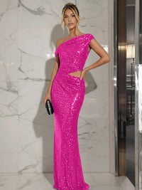 Mermaid/Trumpet Off-Shoulder Sequin Cut-Out Floor-Length Formal Evening Dresses