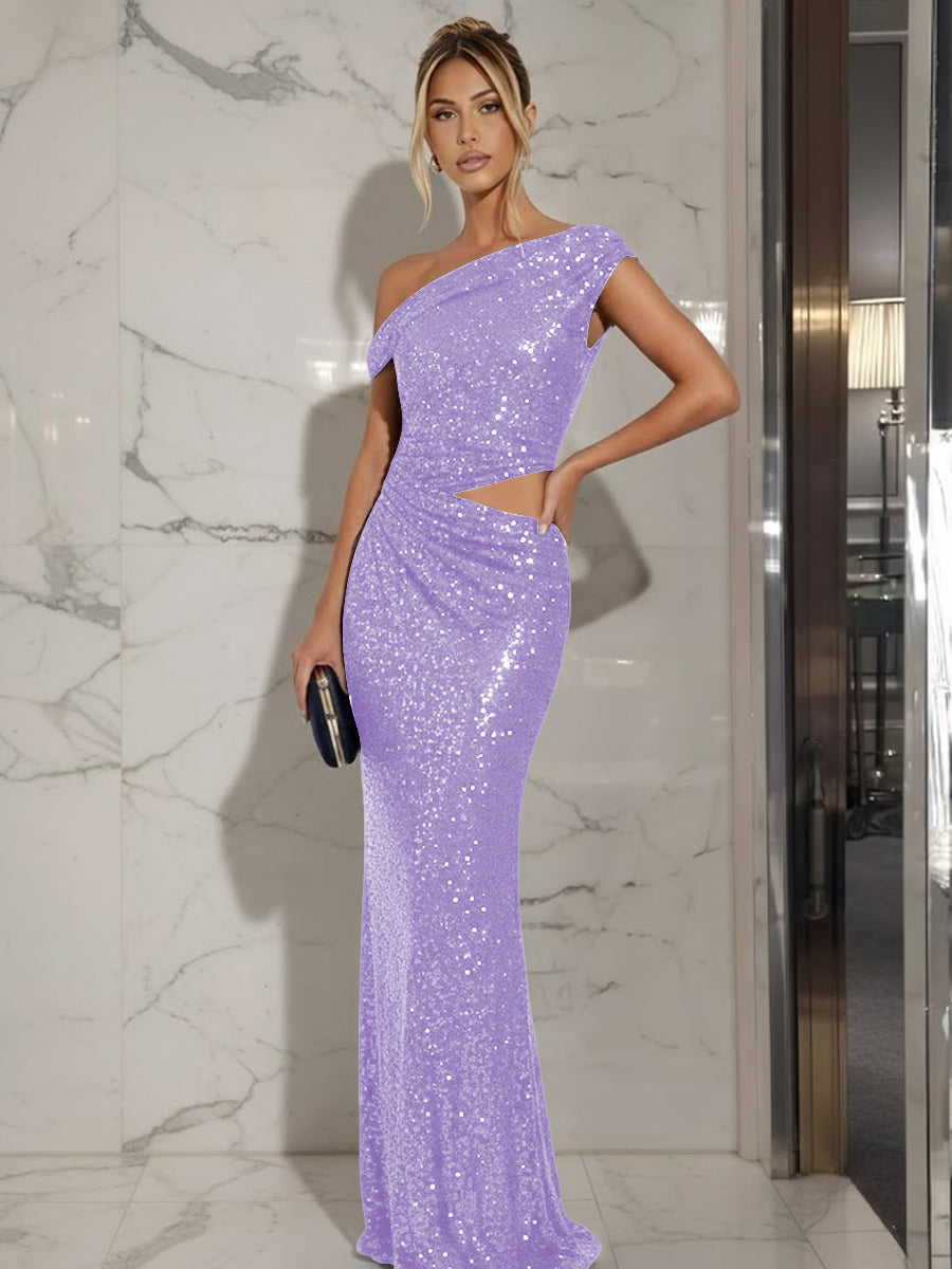 Mermaid/Trumpet Off-Shoulder Sequin Cut-Out Floor-Length Formal Evening Dresses