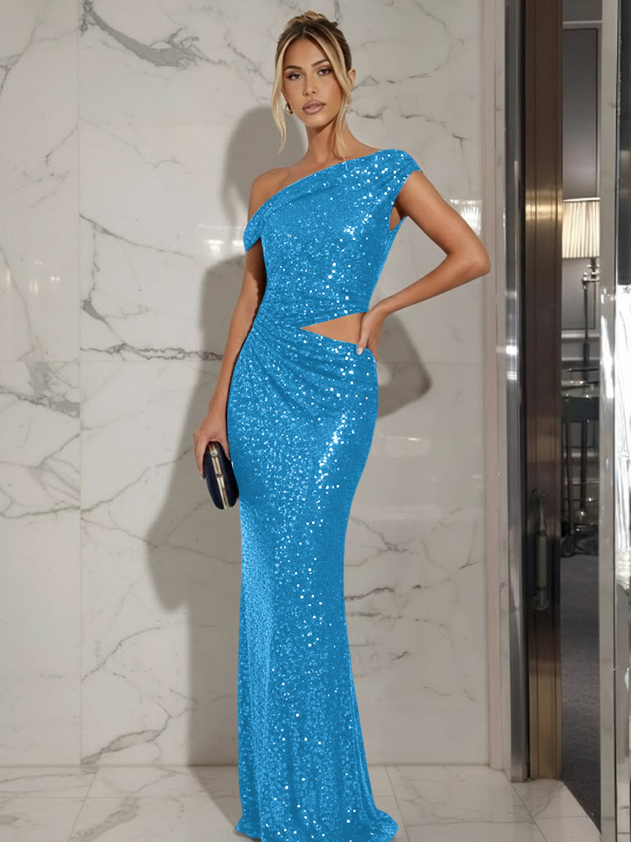 Mermaid/Trumpet Off-Shoulder Sequin Cut-Out Floor-Length Formal Evening Dresses