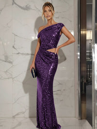 Mermaid/Trumpet Off-Shoulder Sequin Cut-Out Floor-Length Formal Evening Dresses