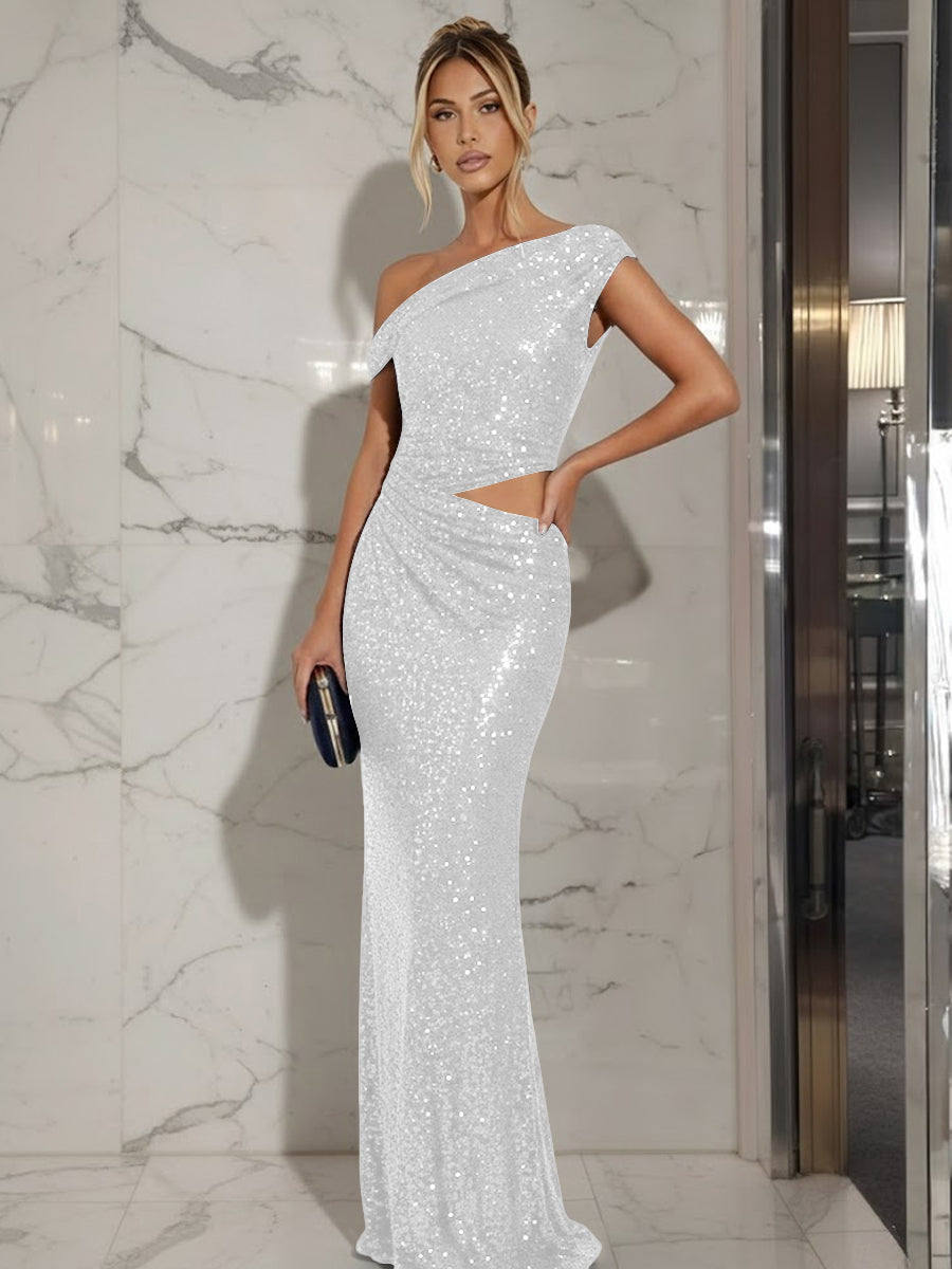 Mermaid/Trumpet Off-Shoulder Sequin Cut-Out Floor-Length Formal Evening Dresses