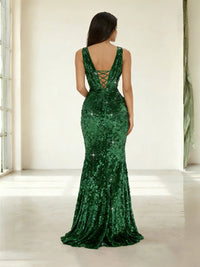 Mermaid/Trumpet Square Neck Ruched Floor-Length Formal Evening Dresses with Sparkly Sequin