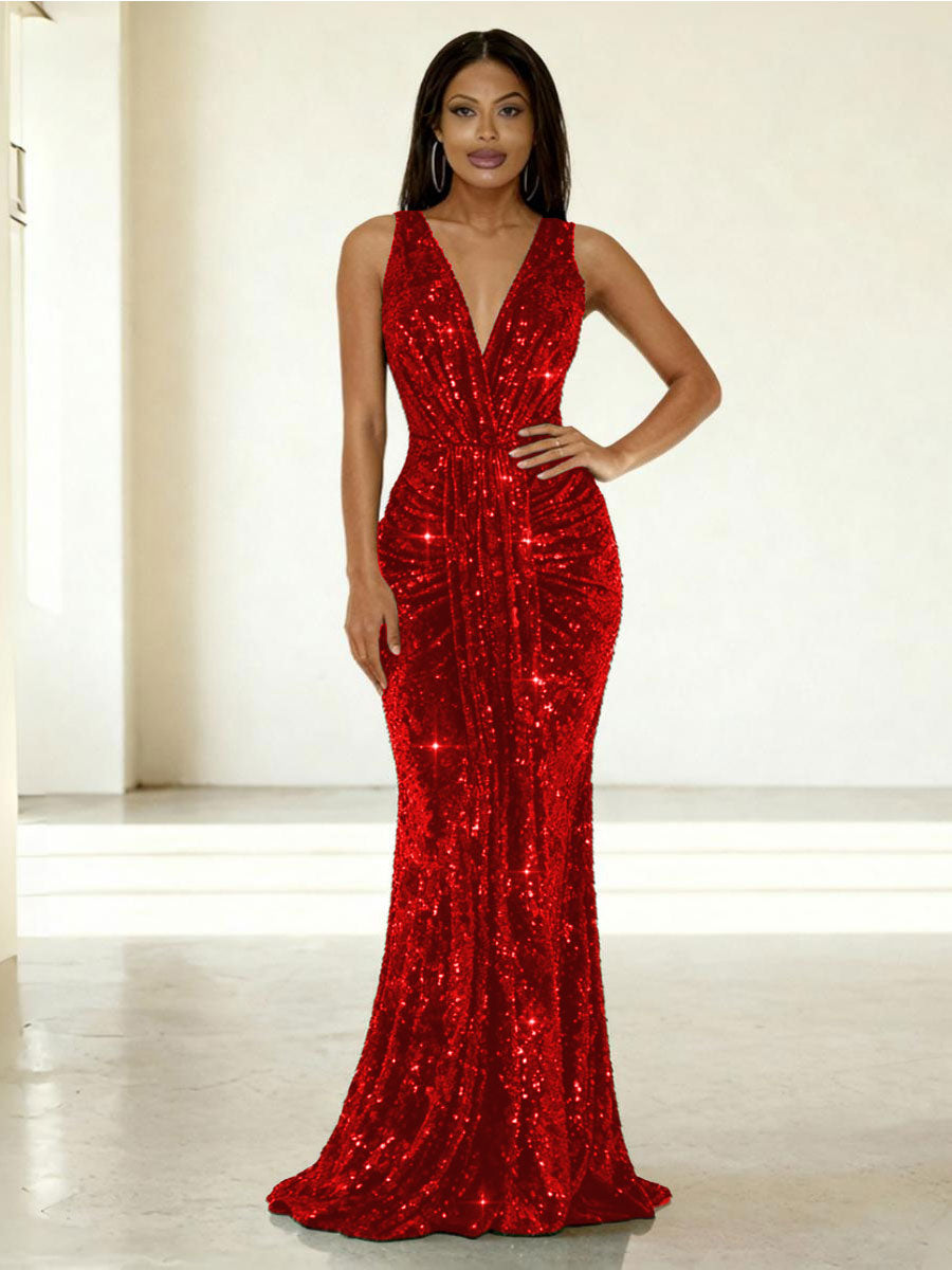 fitted lace wedding dress Sexy Red Sleeveless Floral Lace Top Mermaid Trumpet Long Prom Dress, P –  SposaBridal main image 0