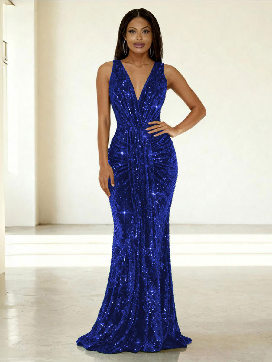 Mermaid/Trumpet V-Neck Ruched Floor-Length Formal Evening Dresses with –  Shirees