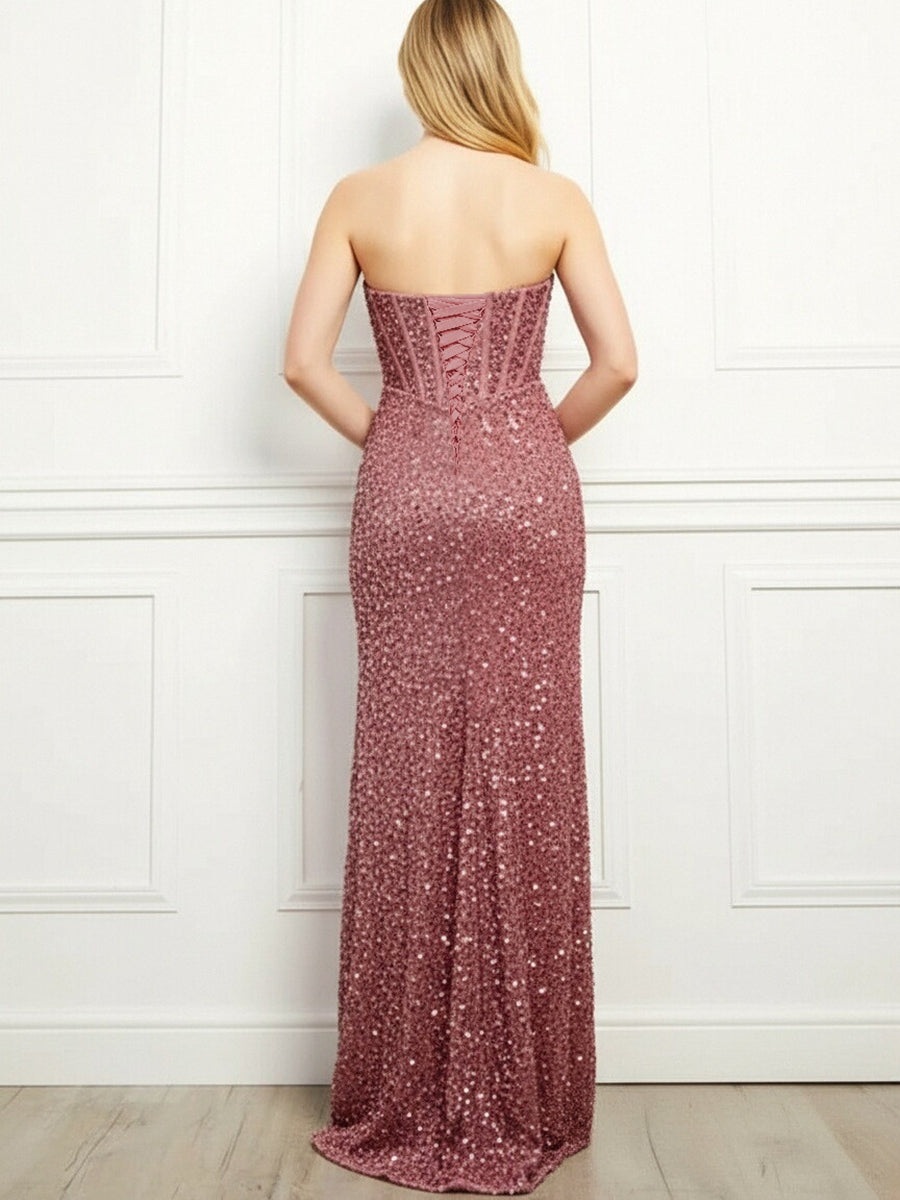 Sheath/Column Sweetheart Ruched Sequin Floor-Length Formal Evening Dresses