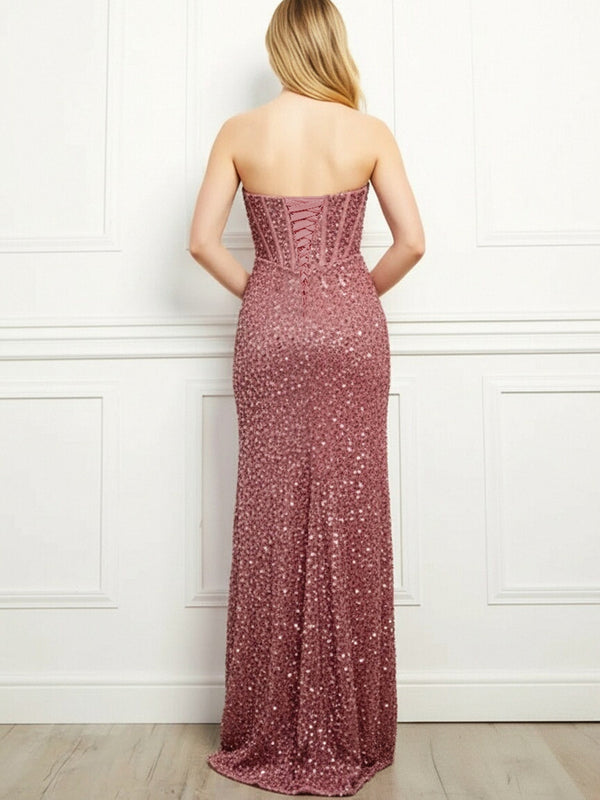 Sheath/Column Sweetheart Ruched Sequin Floor-Length Formal Evening Dresses