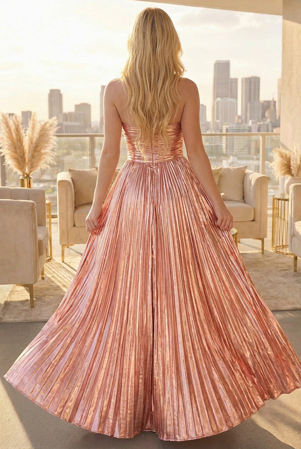 Metallic A Line Sweetheart Floral Long Formal Prom Dresses with Cut Out