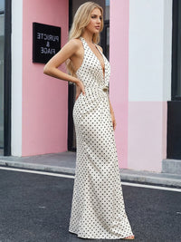 Sexy Polka Dot Plunging Halter Floor-Length Formal Dresses