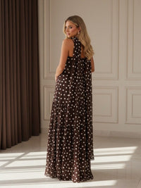 Polka Dot Spaghetti Strap Drop Waist Sheath Floor-Length Formal Dresses with Scarf