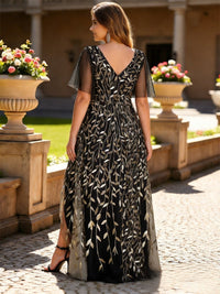 Leaf A-Line Short Sleeve V-Neck Floor-Length Mother of the Bride Dresses