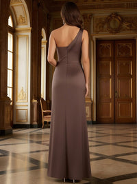 Sheath Satin One Shoulder Ruched Floor Length Formal Dresses for Women
