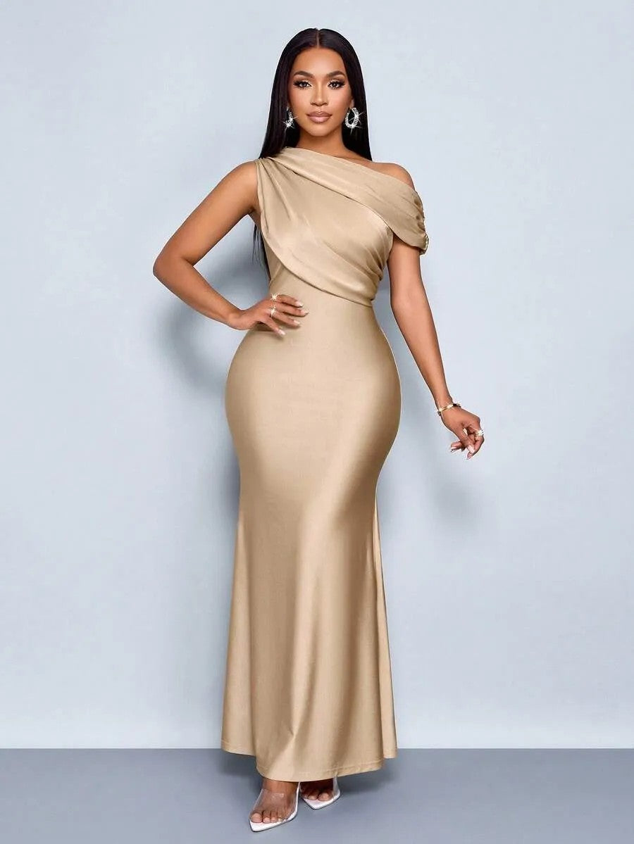 Mermaid Satin Off-Shoulder Ruched Floor Length Formal Dresses