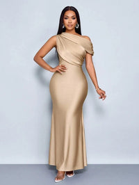 Mermaid Satin Off-Shoulder Ruched Floor Length Formal Dresses