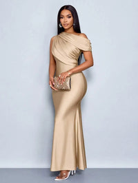 Mermaid Satin Off-Shoulder Ruched Floor Length Formal Dresses