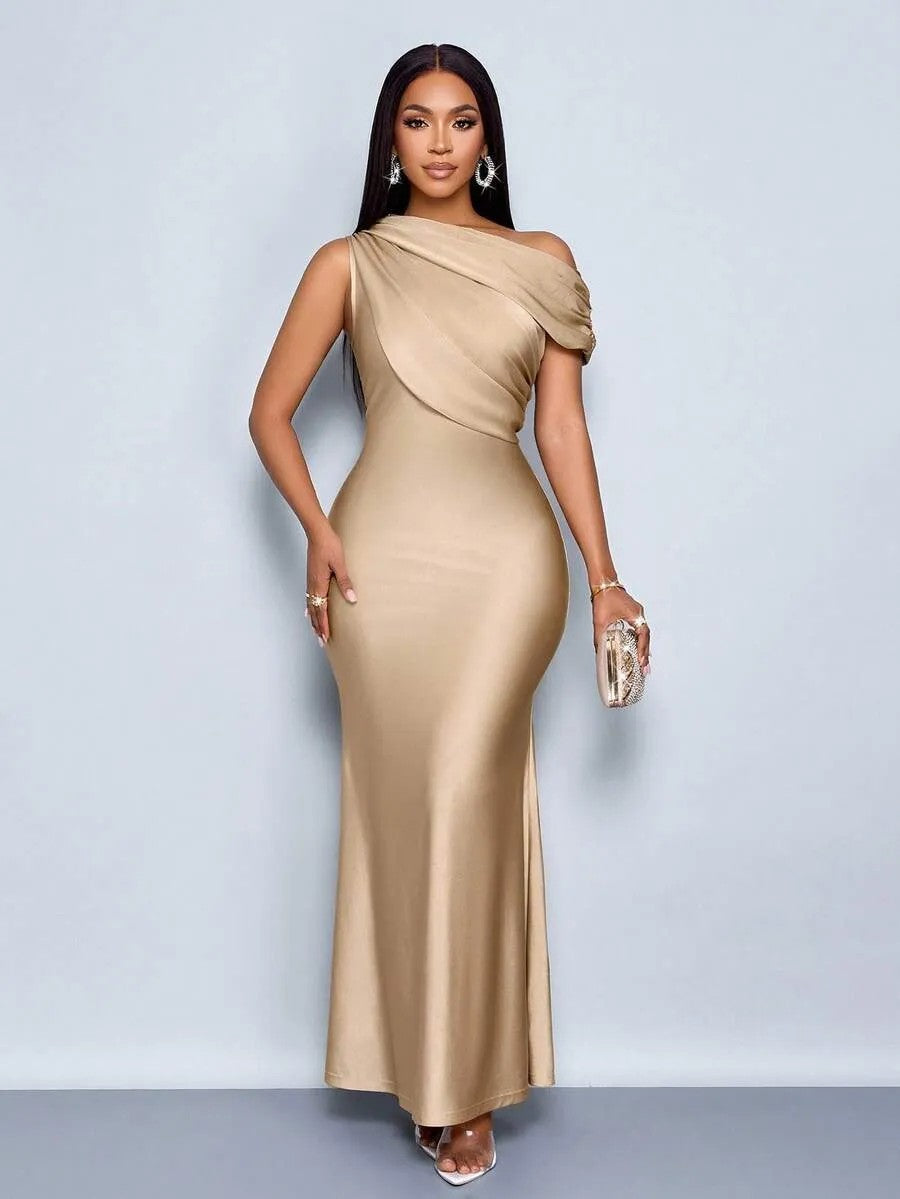 Mermaid Satin Off-Shoulder Ruched Floor Length Formal Dresses