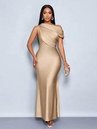 Mermaid Satin Off-Shoulder Ruched Floor Length Formal Dresses