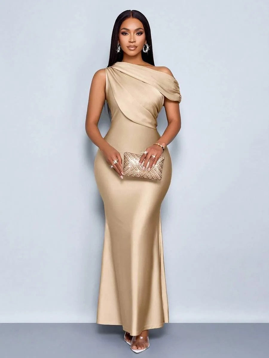 Mermaid Satin Off-Shoulder Ruched Floor Length Formal Dresses