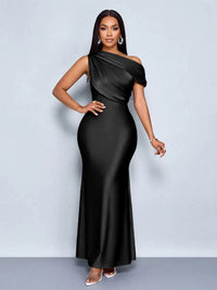 Mermaid Satin Off-Shoulder Ruched Floor Length Formal Dresses