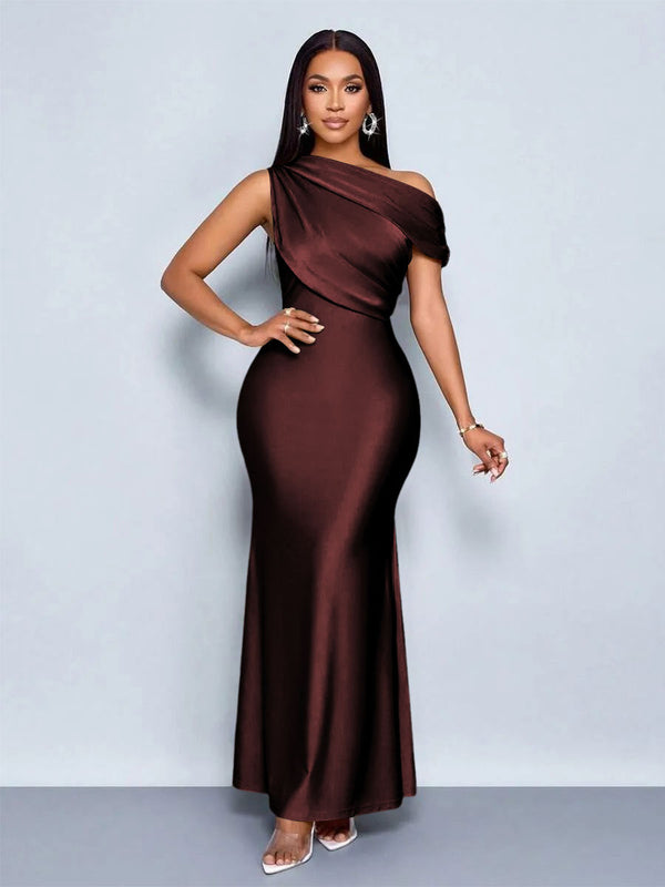 Mermaid Satin Off-Shoulder Ruched Floor Length Formal Dresses
