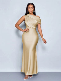 Mermaid Satin Off-Shoulder Ruched Floor Length Formal Dresses
