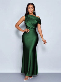 Mermaid Satin Off-Shoulder Ruched Floor Length Formal Dresses