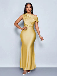 Mermaid Satin Off-Shoulder Ruched Floor Length Formal Dresses