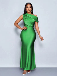 Mermaid Satin Off-Shoulder Ruched Floor Length Formal Dresses