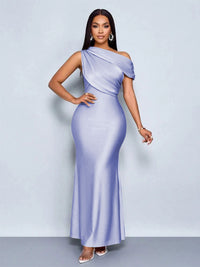 Mermaid Satin Off-Shoulder Ruched Floor Length Formal Dresses