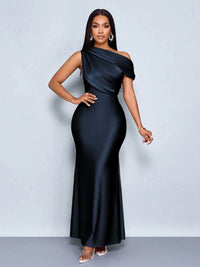 Mermaid Satin Off-Shoulder Ruched Floor Length Formal Dresses