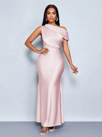Mermaid Satin Off-Shoulder Ruched Floor Length Formal Dresses