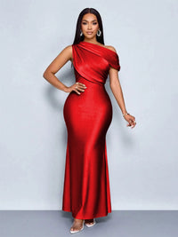 Mermaid Satin Off-Shoulder Ruched Floor Length Formal Dresses