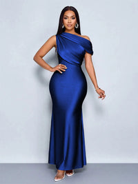 Mermaid Satin Off-Shoulder Ruched Floor Length Formal Dresses