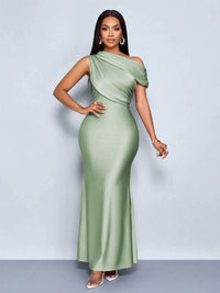 Mermaid Satin Off-Shoulder Ruched Floor Length Formal Dresses