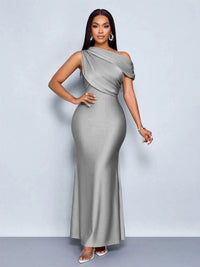 Mermaid Satin Off-Shoulder Ruched Floor Length Formal Dresses