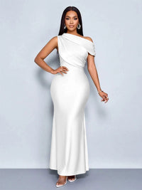 Mermaid Satin Off-Shoulder Ruched Floor Length Formal Dresses
