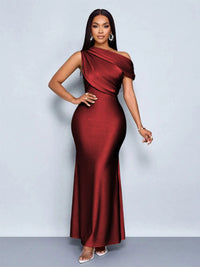 Mermaid Satin Off-Shoulder Ruched Floor Length Formal Dresses