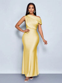 Mermaid Satin Off-Shoulder Ruched Floor Length Formal Dresses