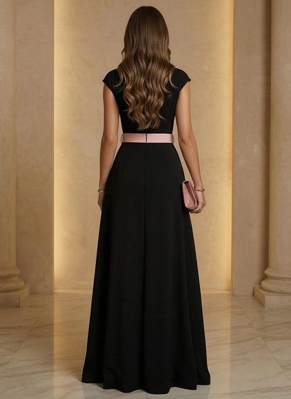 Satin Mixed Cap Sleeve Jumpsuits with Train Women Formal Gowns