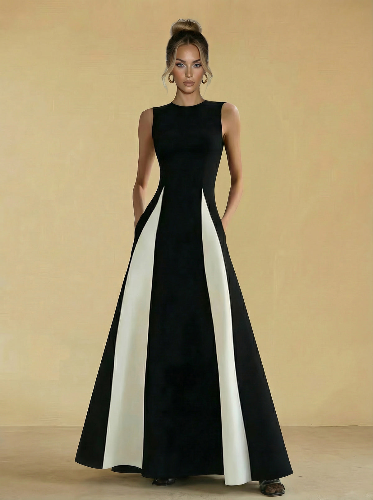 Satin Mixed High Neck A-Line Formal Dresses