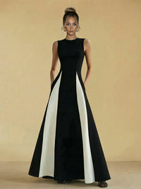 Satin Mixed High Neck A-Line Formal Dresses