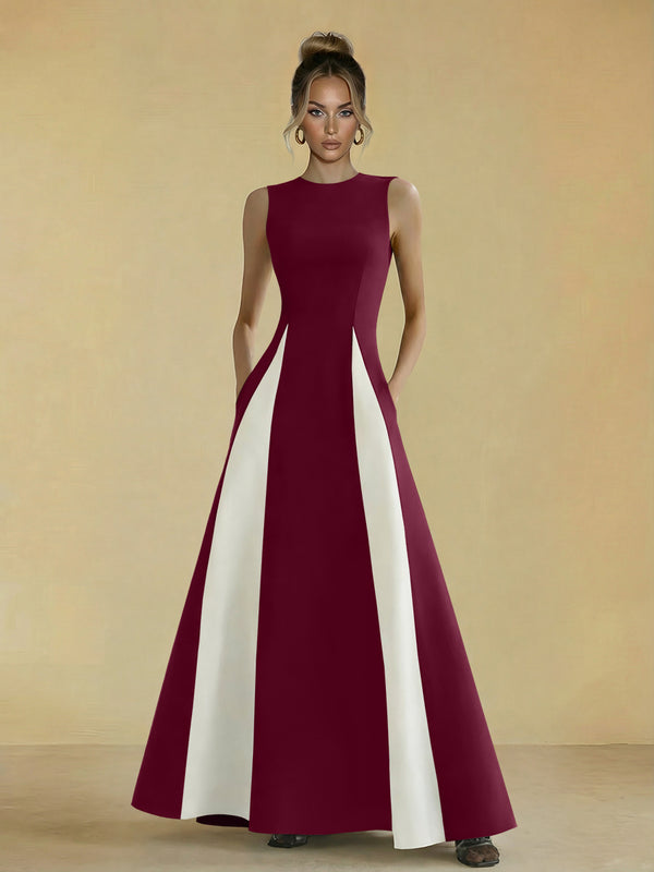 Satin Mixed High Neck A-Line Formal Dresses