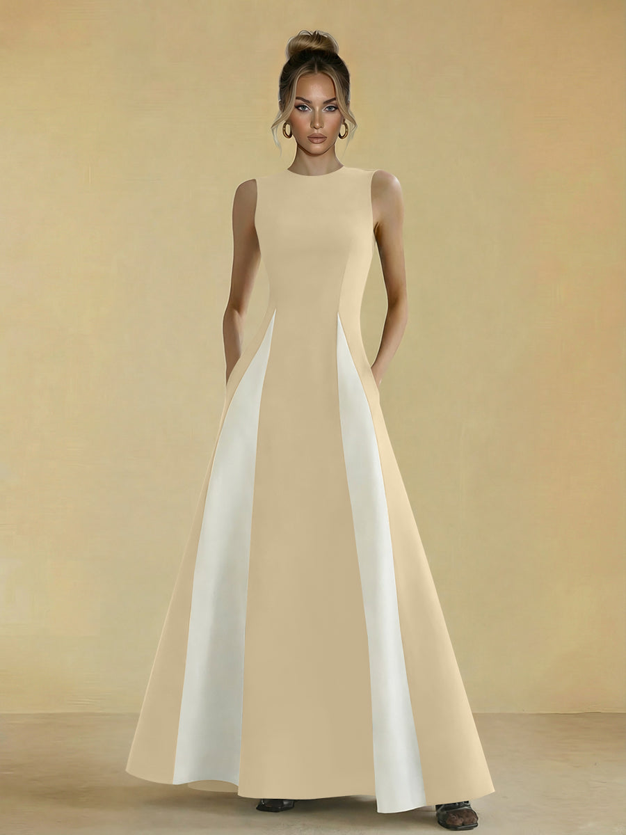 Satin Mixed High Neck A-Line Formal Dresses