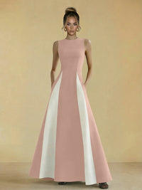 Satin Mixed High Neck A-Line Formal Dresses