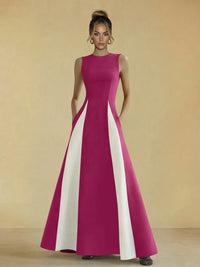 Satin Mixed High Neck A-Line Formal Dresses