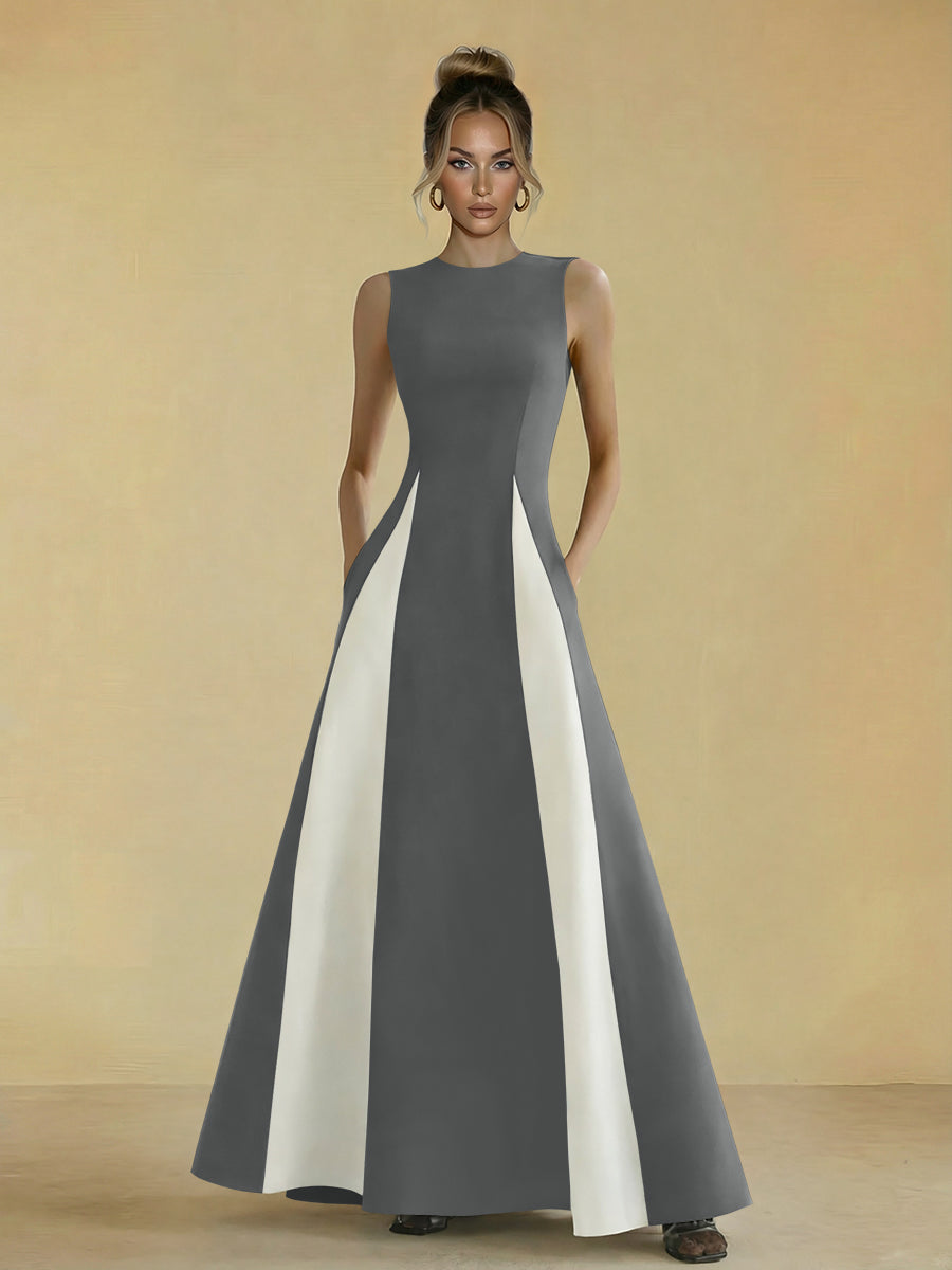 Satin Mixed High Neck A-Line Formal Dresses