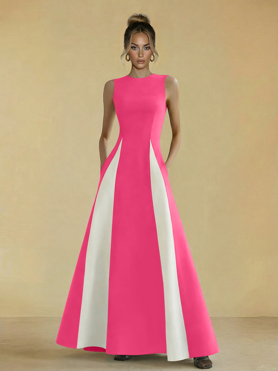 Satin Mixed High Neck A-Line Formal Dresses