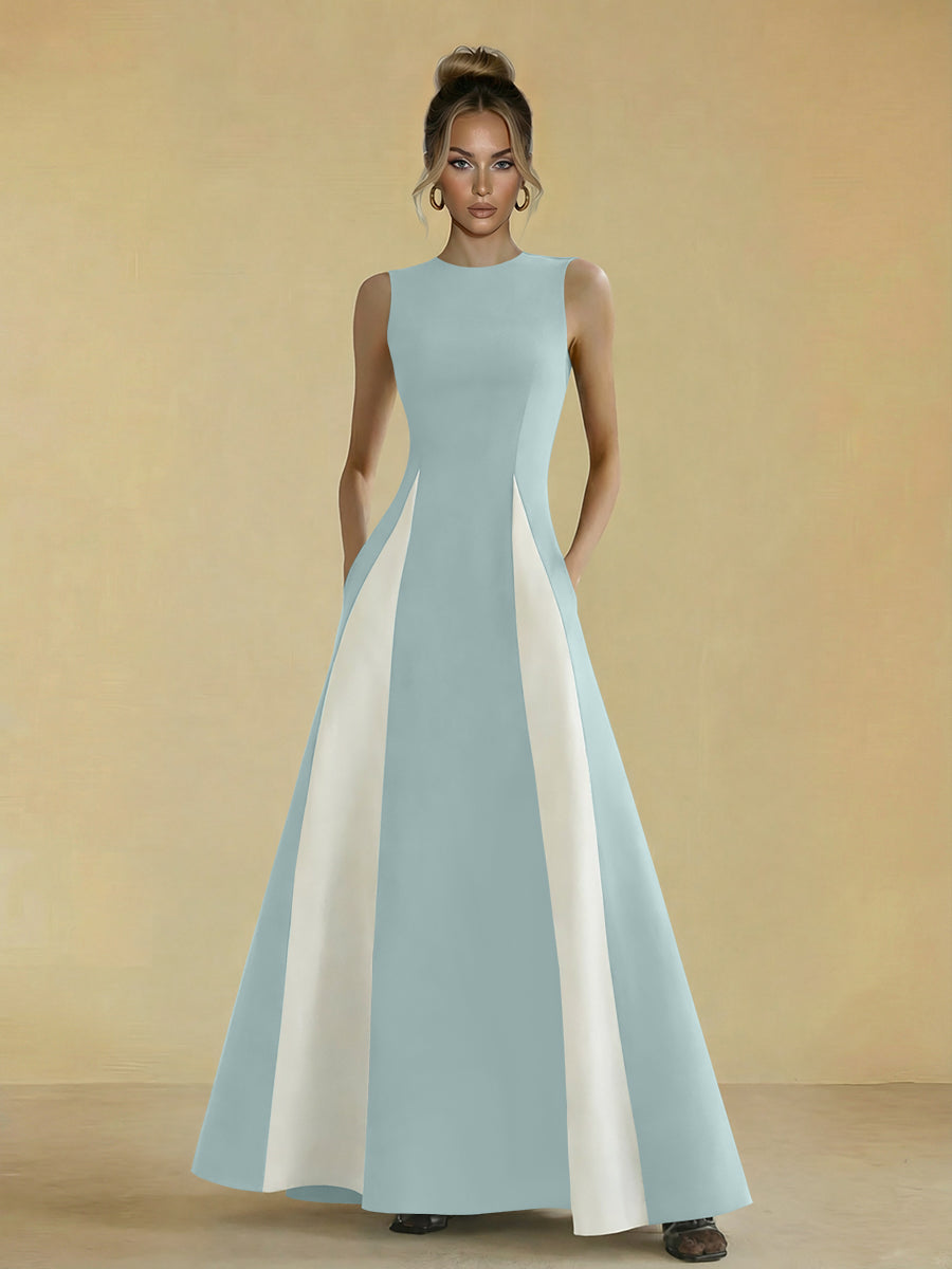 Satin Mixed High Neck A-Line Formal Dresses