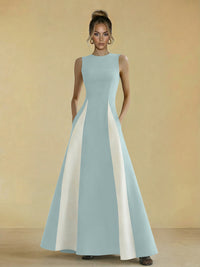 Satin Mixed High Neck A-Line Formal Dresses