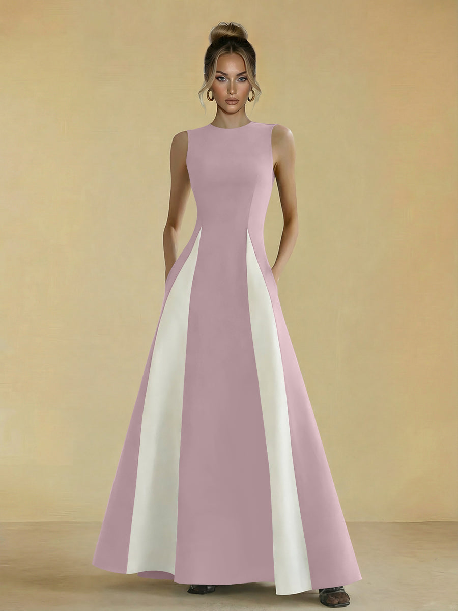 Satin Mixed High Neck A-Line Formal Dresses